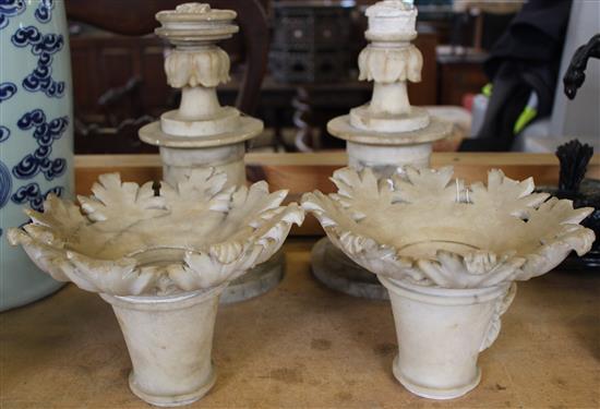 Pair of alabaster urns & stands(-)